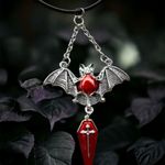 1pc Red Bat & Coffin Gothic‎ Bohemian Style Black Rope Necklace Silver Photo 0