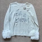 Holiday Time White Sweater with Faux Fur Photo 0