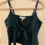 She & Sky Emerald Green Satin Tie-Front Top - S Photo 0