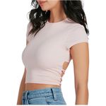 Windsor Small/ XL One Size Lace-Up Sexy Open Back Pink Ribbed Knit short sleeve Crop Top Photo 5