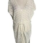 Handmade  Loose Knit Cover Up Poncho One Size White V Neck Tie Belt Open Sides Photo 0
