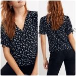 Madewell  Silk Cinch-Sleeve Top in Baby's Breath True Black Photo 1