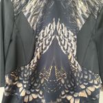 All Saints Plated Paradise Satin Sheath Mini Black Dress Peacock Feather Photo 5