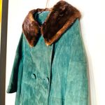 Vintage Andy Anderson Suede Green Rabbit Fur Collar Button Trench Coat Size M Size M Photo 3