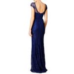 THEIA Dark Blue Metallic Floral Lace Overlay Shimmering Element Gown Size 6 Photo 1