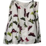 Talbots Women Butterfly Print Skirt 16 White Pink Green A-Line Silk Blend Whimsy Photo 1