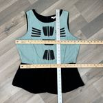 Bar III  Vintage Tribal Pattern Mixed Media Peplum Hem Sleeveless Top Teal Black Photo 10