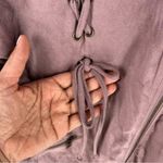 On The Road  Mauve Pink Faux Suede‎ Lace Up Zip Front Bomber Jacket Photo 3