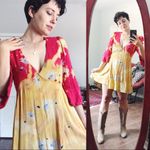 Free People • Time On My Side dress mini floral wrap red yellow crepe tie dye Photo 2