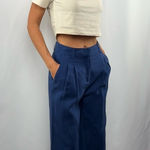 House of Harlow 1960 Linen Blend Straight Leg Pants in Blue Size 0 Photo 0