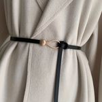 Black Trendy Knotted Skinny Thin Belt For Women Classic Solid Color Faux Leather Photo 0