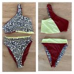 Reversible One Shoulder High Leg Bikini In Leopard Multi and Color Block Photo 2