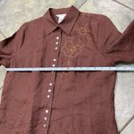 Richard Malcolm 100% Linen Button Down Brown Shirt Sz L Foral Beaded Boho Casual Size L Photo 5