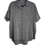 Umgee Boxy Button‎ Down Shirt Top Oversized Size M Fray Hem Half Sleeve Collared Black Size M Photo 0