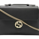 Gucci Authentic Black Calfskin Leather GG Interlocking Crossbody Bag Purse Photo 0