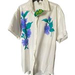 Madlee Original XS Hibiscus Floral Button Down Australian Made White Cotton New Photo 0