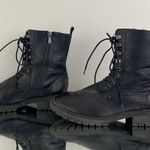 Torrid Black Dark Grey Faux Leather Metal Heel Mid Calf Lace Up Combat Boots Photo 7