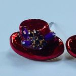 Red Hat Women Pierced Earrings Pair Purple Flower Accent Stones Sparkle Shine Photo 2