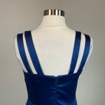 XScape  Satin Double Strap Sleeveless Column Evening Gown Blue Size 6 Thigh Slit Photo 7