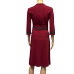 Homeyee Burgundy Black Crew Neck 3 Quarter Sleeve A Line Zip Back Midi Dress S Red Photo 6