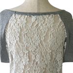 Miss Me Vintage  Lace Tee Top Gray Beaded V-Neck Photo 6