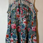 Umgee USA Floral Lace Mock Neck Tiered Mini Dress Medium Green Pink Boho Summer Photo 0