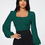 SheIn Dark Green Square Neck Lantern Long Sleeve, Petite 8/10 Photo 0