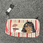 Brighton  Striped Print Beach Scene Small Canvas Leather Bag NEW Cosmetic Travel Photo 0