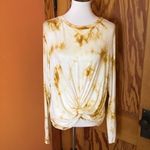 Tie Dye Twist Front Long Sleeve Top Soft Lightweight Casual Gold Size XL Photo 3