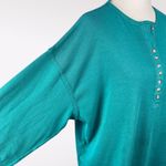 Vintage 80s Sears Teal Henley Long Sleeve Knit Top Large Green Photo 5