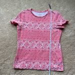 Talbots Coral & White Print Short Sleeve T Shirt - Size S - VGUC - Stretch Photo 4