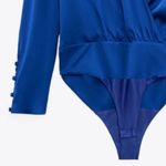 ZARA  Electric Blue Satin Deep V Bodysuit Photo 7