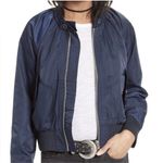 Free People  Midnight Bomber Jacket Full Zip Sateen Navy Blue size Small Photo 0