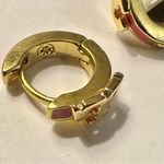 Tory Burch New  Serif-T ENAMEL HUGGIE EARRING; Gold & Pink on TB Earring Card Photo 7