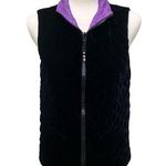 Coldwater Creek Vest Sz S Velvet Silk Reversible Zip Black Purple Quilted Mature Photo 0