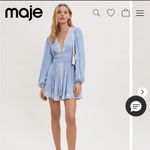 Maje  Light Blue Dress with White Lace Detail Embroidered Satin Photo 5