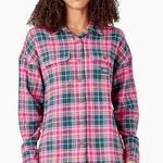 Dickies  Juniors Womens Long Sleeve Loose Fit Button-Down Shirt Pink Plaid‎ XS Photo 0
