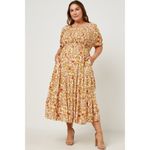 Hayden Floral Midi Dress in Orange and Cream Photo 1