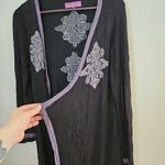 Sweet Sinammon Cardigan Black Purple White Long Sleeve Open Front Knit Casual Size M Photo 1