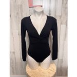 Forever 21 Black Long Sleeve Deep V Bodysuit Women’s Size L | Stretchy Knit One- Photo 1