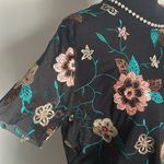 Trendy JS Floral Embroidered Mesh Sheer Overlay Crop Tee Style Top Blue Size L Photo 2