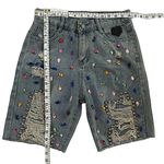 Bling colorful rhinestones distressed glamorous grunge punk Denim shorts NWT L Size L Photo 2