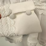 NBD X by  White Peplum Lace Trim Surplice Neck Blouson Sleeve Office Blouse Sz XS Photo 4