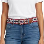None Red White Blue USA Woven Macrame Rope Belt Womens 9 Boho Coastal Western Photo 0
