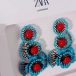 ZARA  BOHEMIAN RETRO ETHNIC STYLE TURQUOISE FLOWER EARRINGS NWT❗️ Photo 10