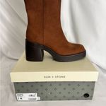 Sun + Stone Brown Heeled Boots with Chunky Heel Size 7 Photo 1
