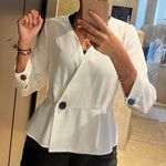 Vince Camuto  White Wrap Blouse with Black Buttons Photo 0