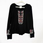 Free People X Marion Embroidered Thermal Waffle Knit Long Sleeve Cuff Top Black Photo 1