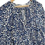 ZARA  Dress Womens L Geometric Ruffle Keyhole Tie Long Balloon Sleeve Blue White Photo 3