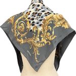 Adolfo  Gray & Gold Leopard Baroque Silk Square Scarf Large Shawl Wrap Silk Grey Photo 3